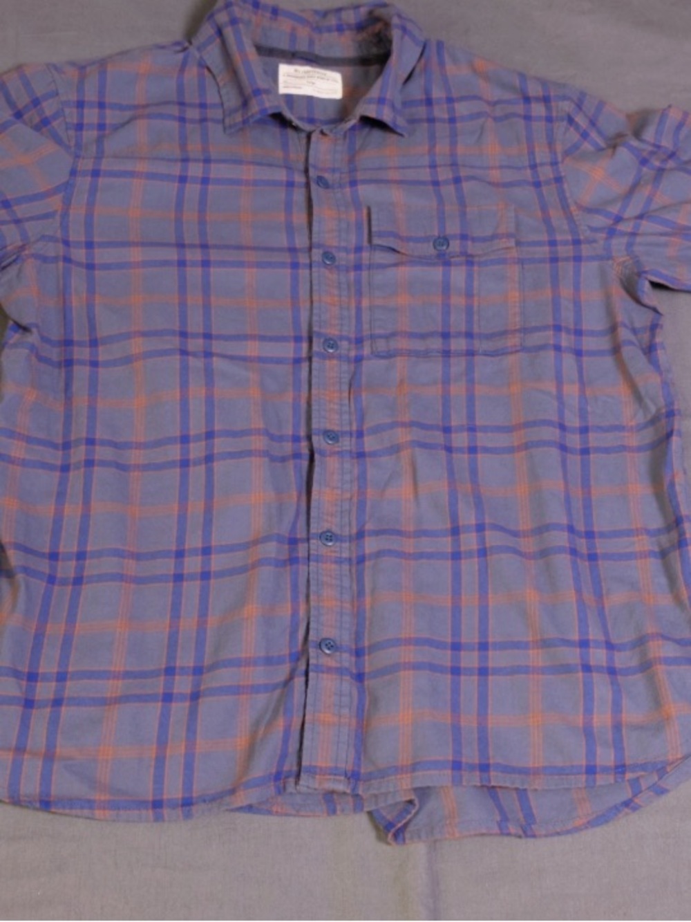 Cooperative Lavender Plaid Button-Down Shirt with Orange Stripes